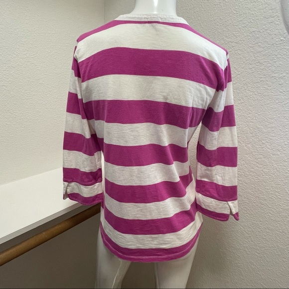 J.CREW Pink & White Ringspun Striped Henley Sz M - Picture 4 of 5